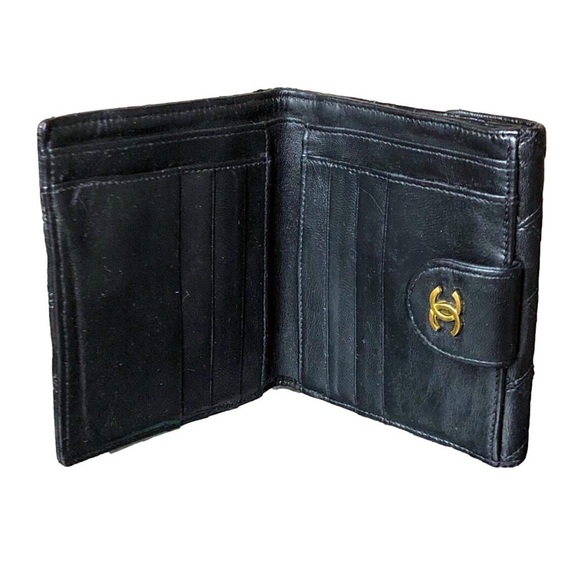 CHANEL Black Diamond Quilted Bifold Lambskin Wallet with Snap Coin Purse Vintage - Picture 17 of 17